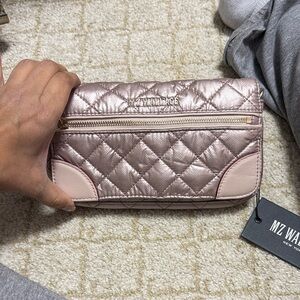 MZ Wallace Metallic Pink Quilted Wristlet